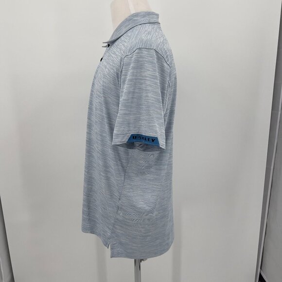 Oakley Mens XL Extra Large Short Sleeve Polo Shirt Blue Striped Polyester - Picture 3 of 8